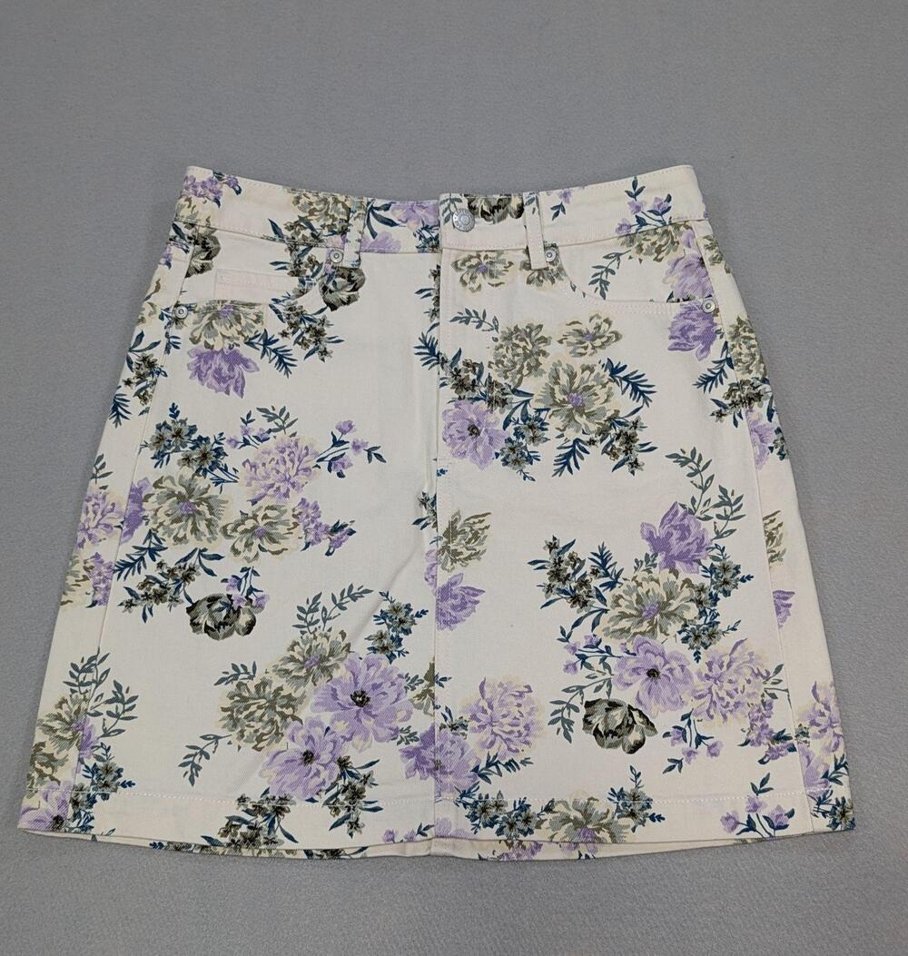 LOFT Skirt Womens 0 Floral Denim A-Line Mini Pockets Casual Spring Summer